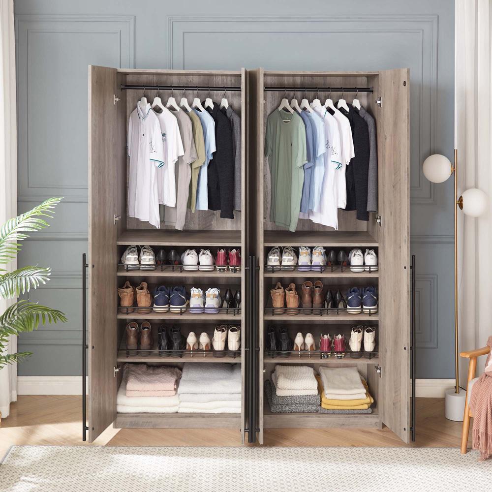 Manhattan Comfort - Lee Wardrobe Closet 3.0 with 8 Adjustable Shoe Rack Shelves in Rustic Grey - Set of 2 - 2-WC003-GY veiw 9