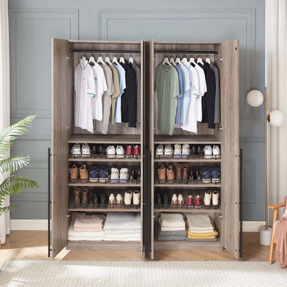 Manhattan Comfort - Lee Wardrobe Closet 3.0 with 8 Adjustable Shoe Rack Shelves in Rustic Grey - Set of 2 - 2-WC003-GY veiw 9