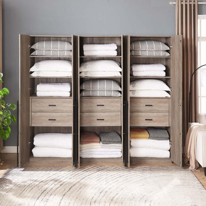 Manhattan Comfort - Lee Wardrobe Closet 1.0 with 6 Full Extension Drawers in Rustic Grey - Set of 3 - 3-WC001-GY veiw 9