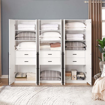 Manhattan Comfort - Lee Wardrobe Closet 1.0 with 6 Full Extension Drawers in White - Set of 3 - 3-WC001-WH veiw 9