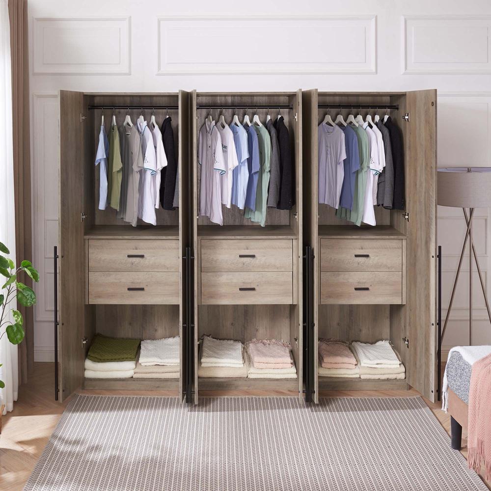 Manhattan Comfort - Lee Wardrobe Closet 2.0 with 6 Full Extension Drawers in Rustic Grey - Set of 3 - 3-WC002-GY veiw 9