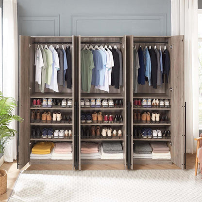 Manhattan Comfort - Lee Wardrobe Closet 3.0 with 12 Adjustable Shoe Rack Shelves in Rustic Grey - Set of 3 - 3-WC003-GY veiw 9