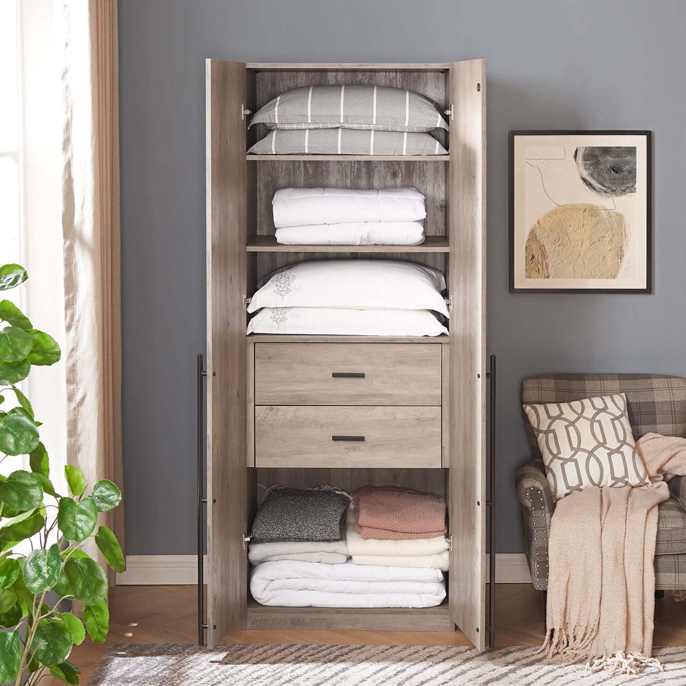 Manhattan Comfort - Lee Wardrobe Closet 1.0 with 2 Full Extension Drawers in Rustic Grey - WC001-GY veiw 9