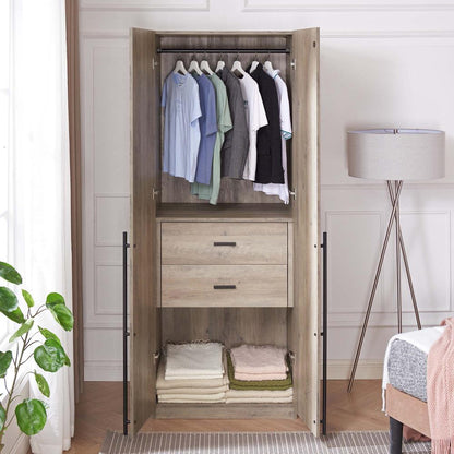 Manhattan Comfort - Lee Wardrobe Closet 2.0 with 2 Full Extension Drawers in Rustic Grey - WC002-GY veiw 9