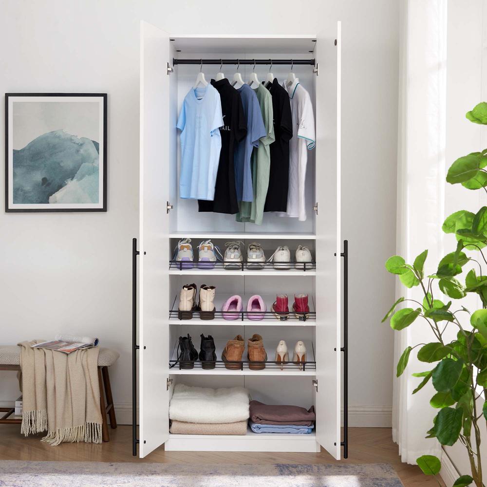Manhattan Comfort - Lee Wardrobe Closet 3.0 with 4 Adjustable Shoe Rack Shelves in White - WC003-WH veiw 9