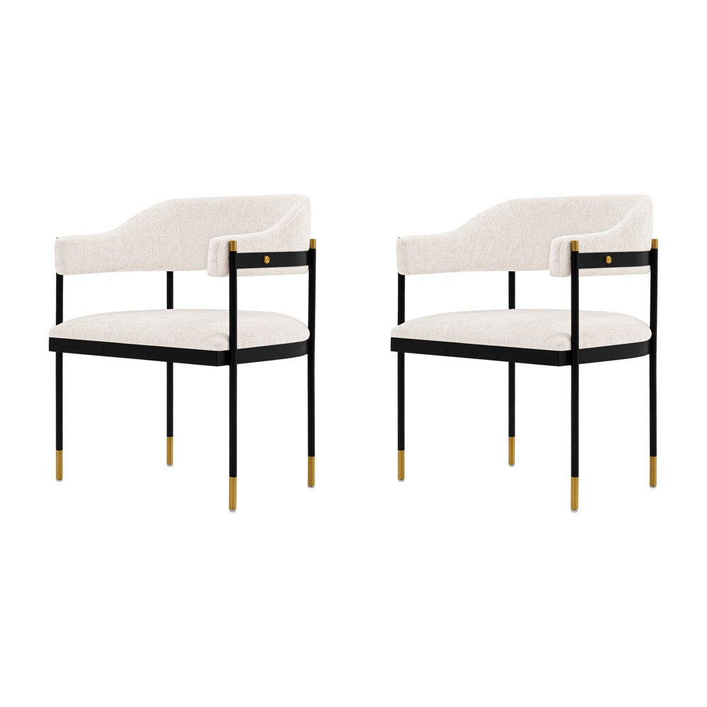 Manhattan Comfort - Lia Chenille Dining Armchair with Metal Legs in Cream - Set of 2 - 2-DC074-CR veiw 1