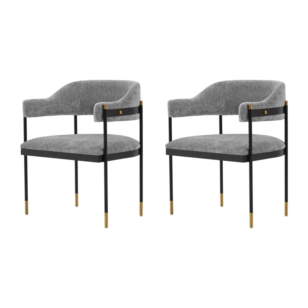 Manhattan Comfort - Lia Chenille Dining Armchair with Metal Legs in Grey - Set of 2 - 2-DC074-GY veiw 1
