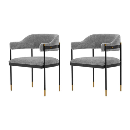 Manhattan Comfort - Lia Chenille Dining Armchair with Metal Legs in Grey - Set of 2 - 2-DC074-GY veiw 1