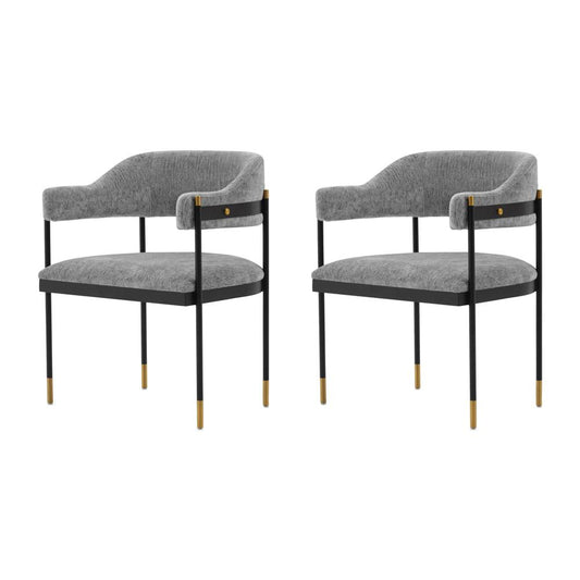 Manhattan Comfort - Lia Chenille Dining Armchair with Metal Legs in Grey - Set of 2 - 2-DC074-GY veiw 1