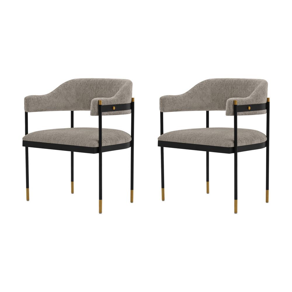 Manhattan Comfort - Lia Chenille Dining Armchair with Metal Legs in Stone - Set of 2 - 2-DC074-ST veiw 1