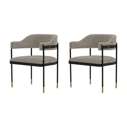 Manhattan Comfort - Lia Chenille Dining Armchair with Metal Legs in Stone - Set of 2 - 2-DC074-ST veiw 1