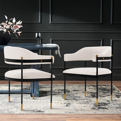 Manhattan Comfort - Lia Chenille Dining Armchair with Metal Legs in Cream - DC074-CR veiw 7