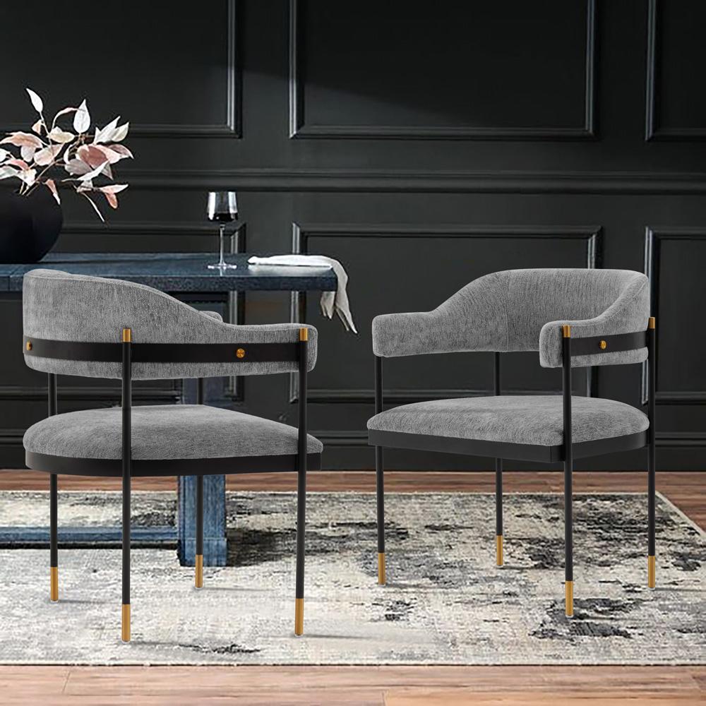 Manhattan Comfort - Lia Chenille Dining Armchair with Metal Legs in Grey - DC074-GY veiw 7