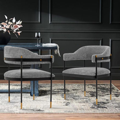 Manhattan Comfort - Lia Chenille Dining Armchair with Metal Legs in Grey - DC074-GY veiw 7