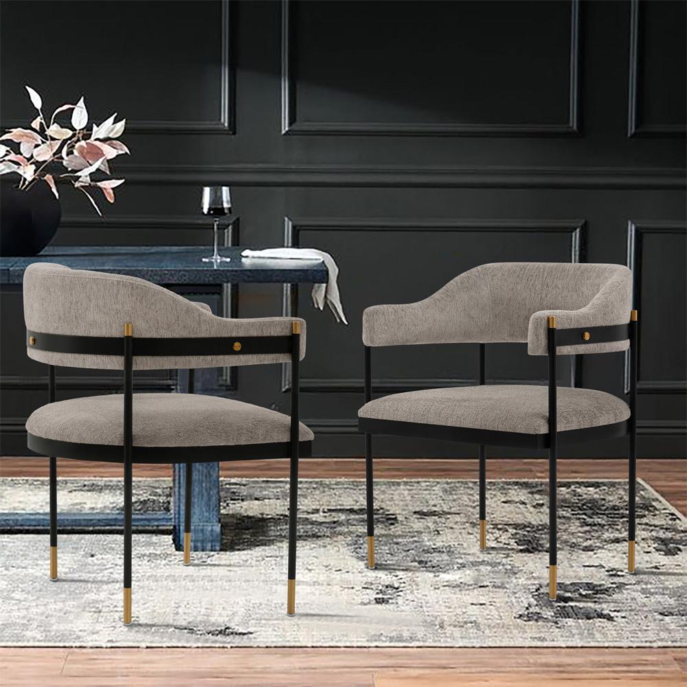 Manhattan Comfort - Lia Chenille Dining Armchair with Metal Legs in Stone - DC074-ST veiw 7