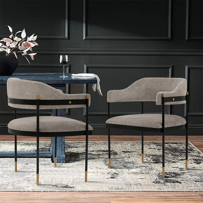 Manhattan Comfort - Lia Chenille Dining Armchair with Metal Legs in Stone - DC074-ST veiw 7