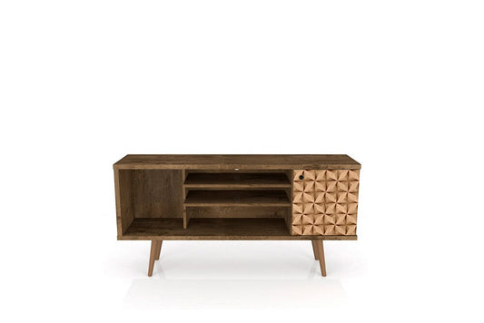 Manhattan Comfort - Liberty TV Stand with 5 Fixed Shelves in Rustic Brown and 3D Brown Prints - 200AMC97 veiw 1