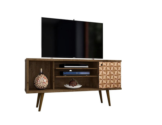 Manhattan Comfort - Liberty TV Stand with 5 Fixed Shelves in Rustic Brown and 3D Brown Prints - 200AMC97 veiw 2