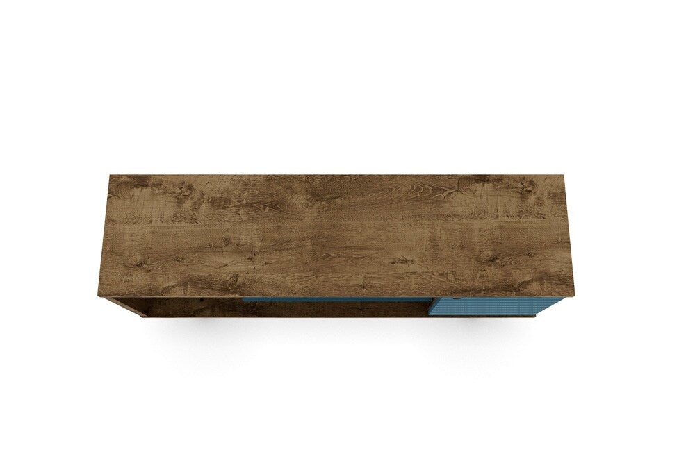 Manhattan Comfort - Liberty TV Stand with 5 Fixed Shelves in Rustic Brown and Aqua Blue - 200AMC93 veiw 3