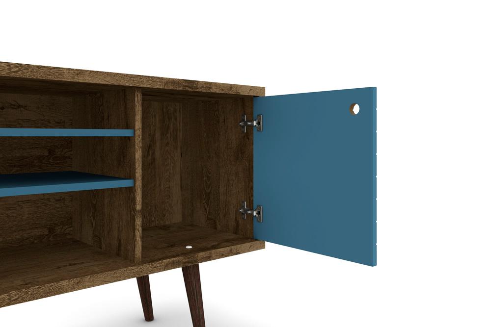 Manhattan Comfort - Liberty TV Stand with 5 Fixed Shelves in Rustic Brown and Aqua Blue - 200AMC93 veiw 4