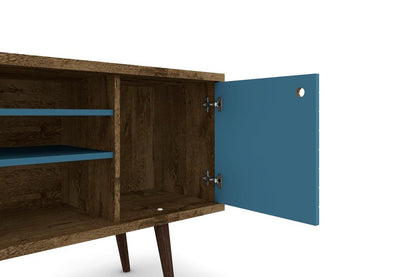 Manhattan Comfort - Liberty TV Stand with 5 Fixed Shelves in Rustic Brown and Aqua Blue - 200AMC93 veiw 4