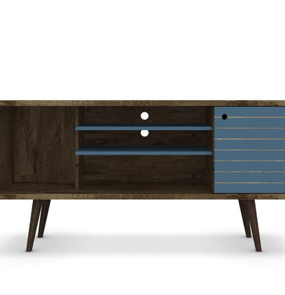 Manhattan Comfort - Liberty TV Stand with 5 Fixed Shelves in Rustic Brown and Aqua Blue - 200AMC93 veiw 7