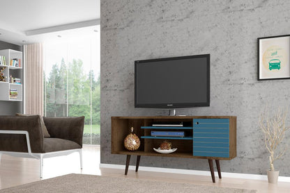Manhattan Comfort - Liberty TV Stand with 5 Fixed Shelves in Rustic Brown and Aqua Blue - 200AMC93 veiw 8
