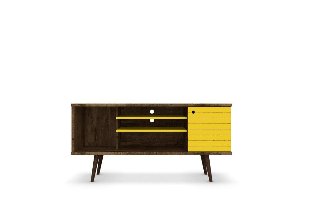 Manhattan Comfort - Liberty TV Stand with 5 Fixed Shelves in Rustic Brown and Yellow - 200AMC94 veiw 1