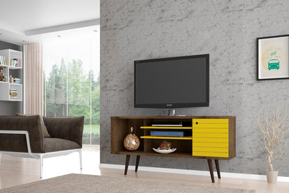 Manhattan Comfort - Liberty TV Stand with 5 Fixed Shelves in Rustic Brown and Yellow - 200AMC94 veiw 8