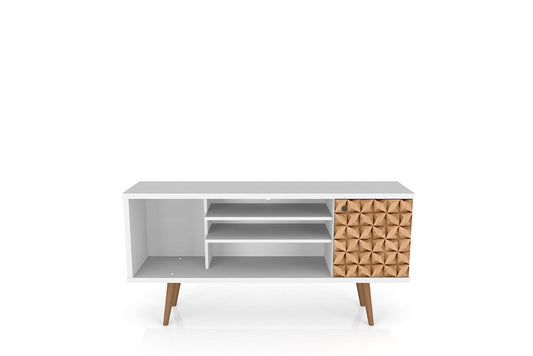 Manhattan Comfort - Liberty TV Stand with 5 Fixed Shelves in White and 3D Brown Prints - 200AMC67 veiw 1