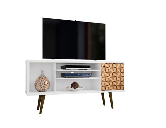 Manhattan Comfort - Liberty TV Stand with 5 Fixed Shelves in White and 3D Brown Prints - 200AMC67 veiw 2