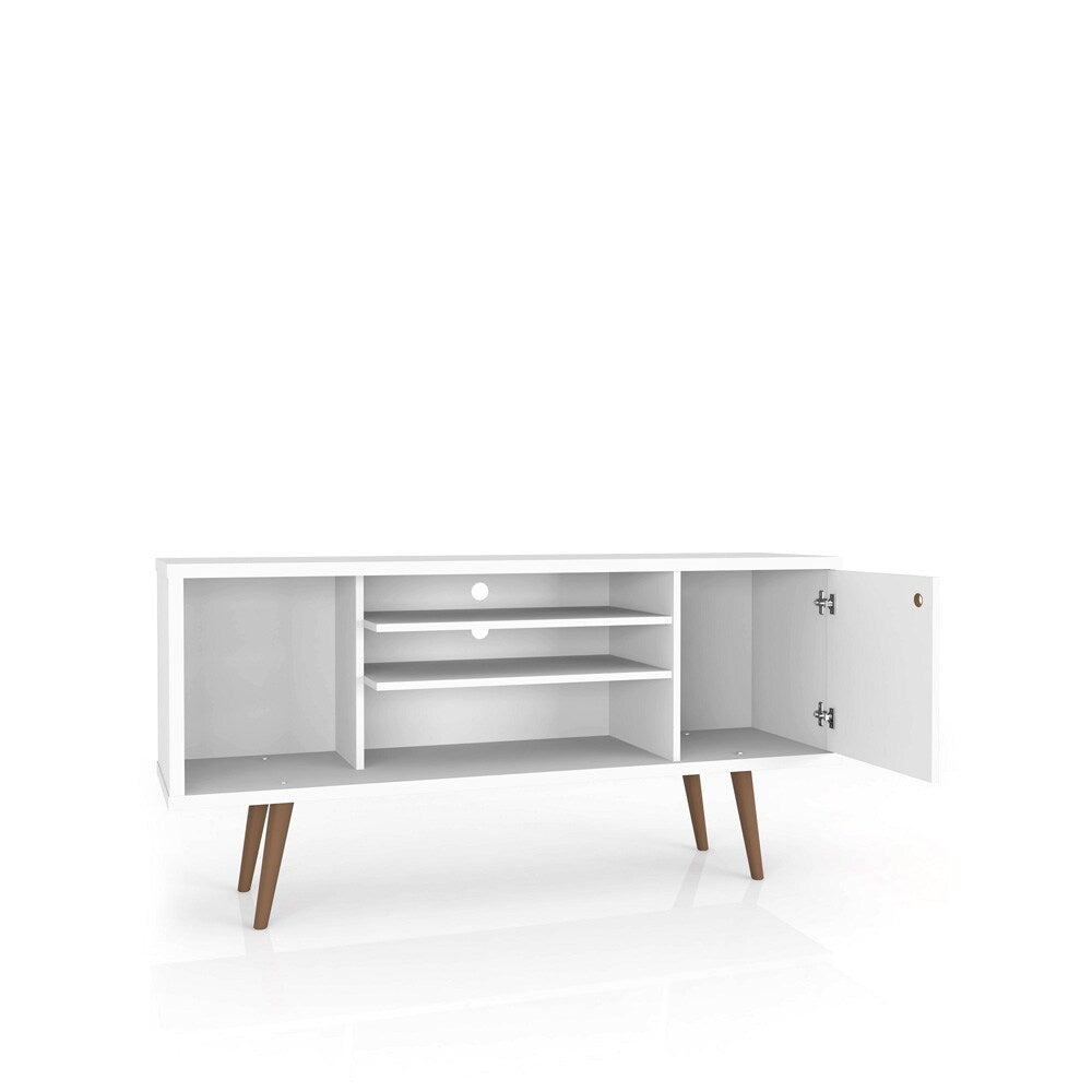 Manhattan Comfort - Liberty TV Stand with 5 Fixed Shelves in White and 3D Brown Prints - 200AMC67 veiw 3