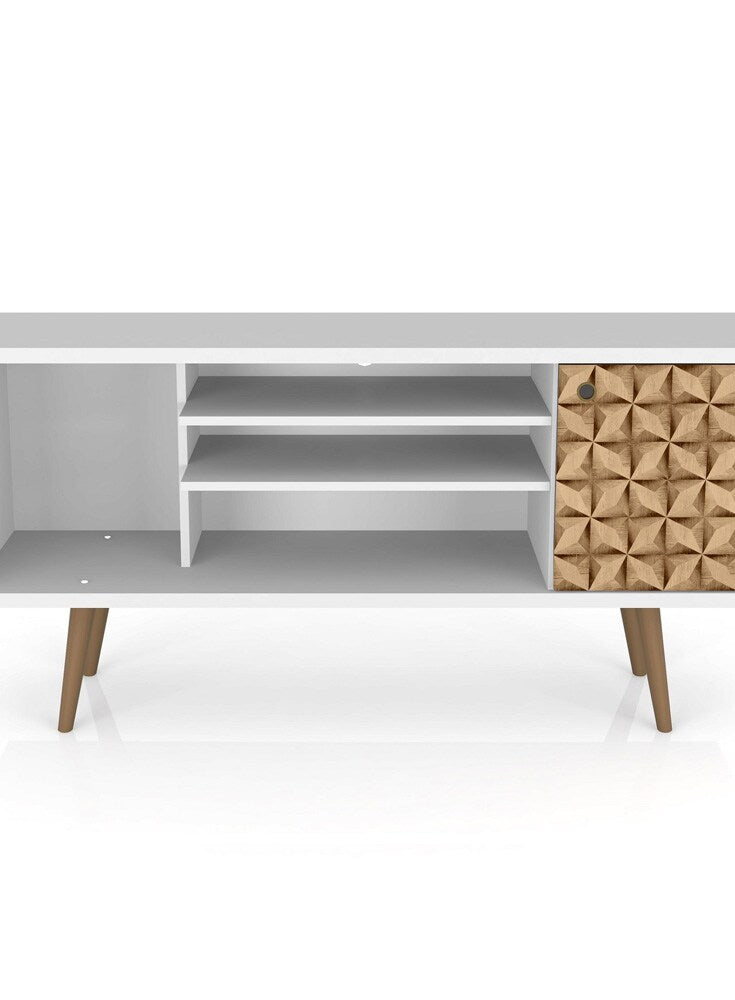Manhattan Comfort - Liberty TV Stand with 5 Fixed Shelves in White and 3D Brown Prints - 200AMC67 veiw 7