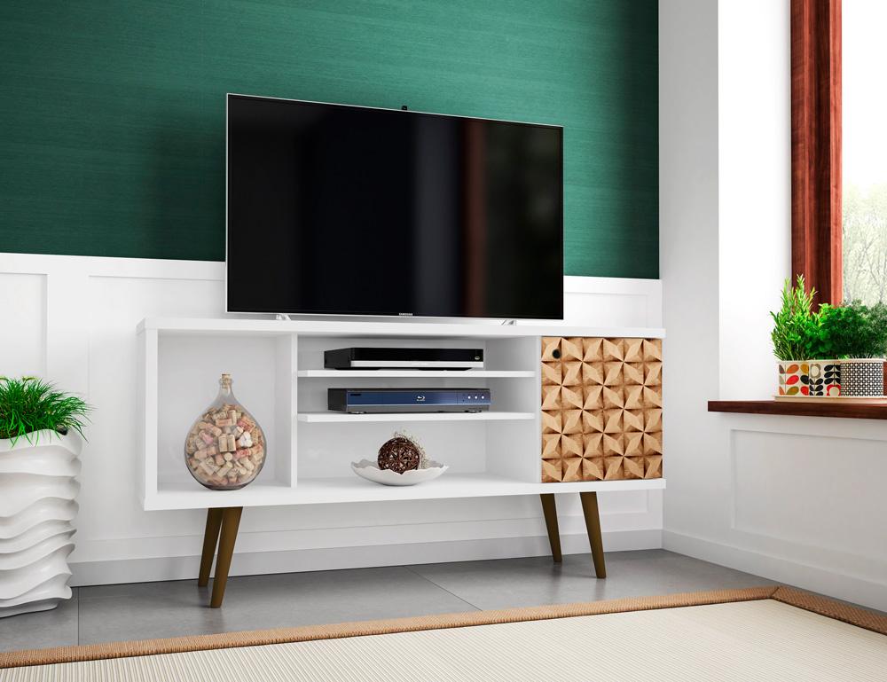 Manhattan Comfort - Liberty TV Stand with 5 Fixed Shelves in White and 3D Brown Prints - 200AMC67 veiw 8