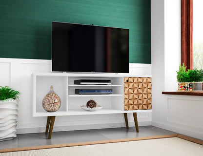 Manhattan Comfort - Liberty TV Stand with 5 Fixed Shelves in White and 3D Brown Prints - 200AMC67 veiw 8