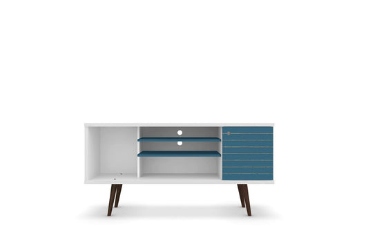 Manhattan Comfort - Liberty TV Stand with 5 Fixed Shelves in White and Aqua Blue - 200AMC63 veiw 1