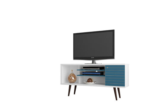 Manhattan Comfort - Liberty TV Stand with 5 Fixed Shelves in White and Aqua Blue - 200AMC63 veiw 2