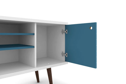Manhattan Comfort - Liberty TV Stand with 5 Fixed Shelves in White and Aqua Blue - 200AMC63 veiw 5