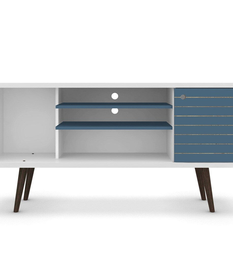 Manhattan Comfort - Liberty TV Stand with 5 Fixed Shelves in White and Aqua Blue - 200AMC63 veiw 7