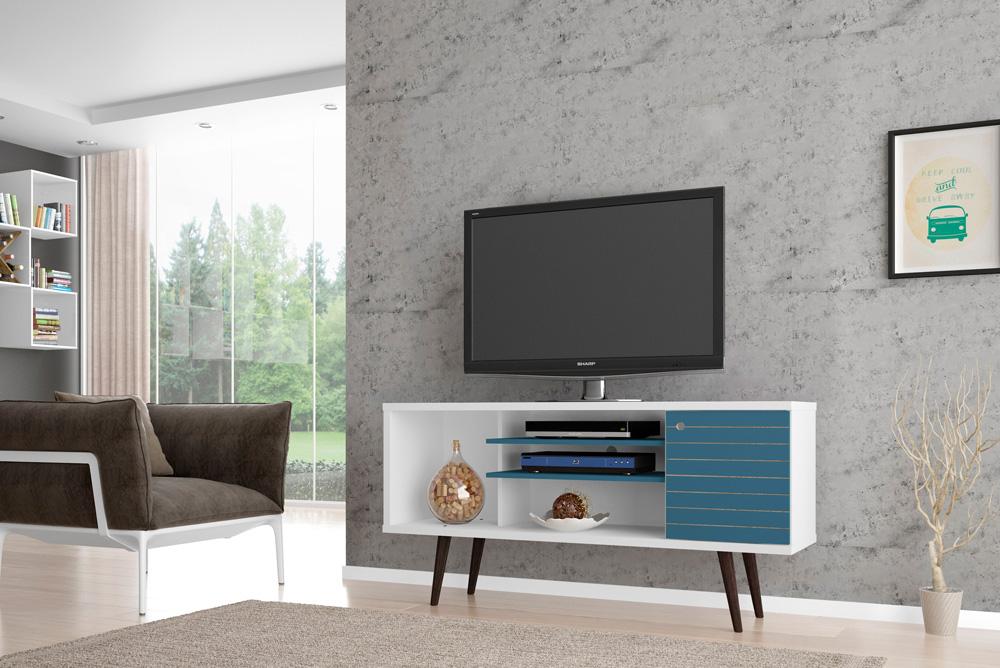 Manhattan Comfort - Liberty TV Stand with 5 Fixed Shelves in White and Aqua Blue - 200AMC63 veiw 8