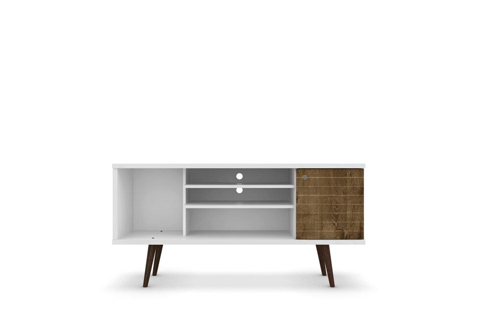 Manhattan Comfort - Liberty TV Stand with 5 Fixed Shelves in White and Rustic Brown - 200AMC69 veiw 1