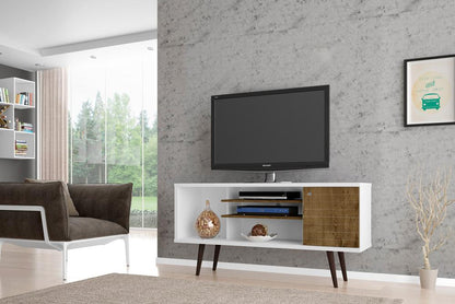 Manhattan Comfort - Liberty TV Stand with 5 Fixed Shelves in White and Rustic Brown - 200AMC69 veiw 8