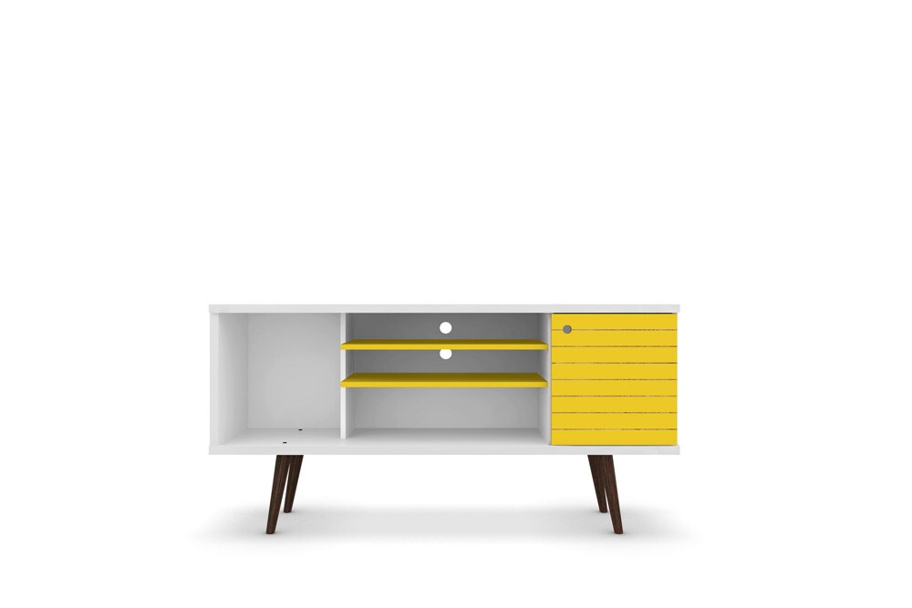 Manhattan Comfort - Liberty TV Stand with 5 Fixed Shelves in White and Yellow - 200AMC64 veiw 1