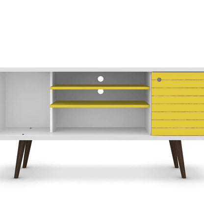 Manhattan Comfort - Liberty TV Stand with 5 Fixed Shelves in White and Yellow - 200AMC64 veiw 7