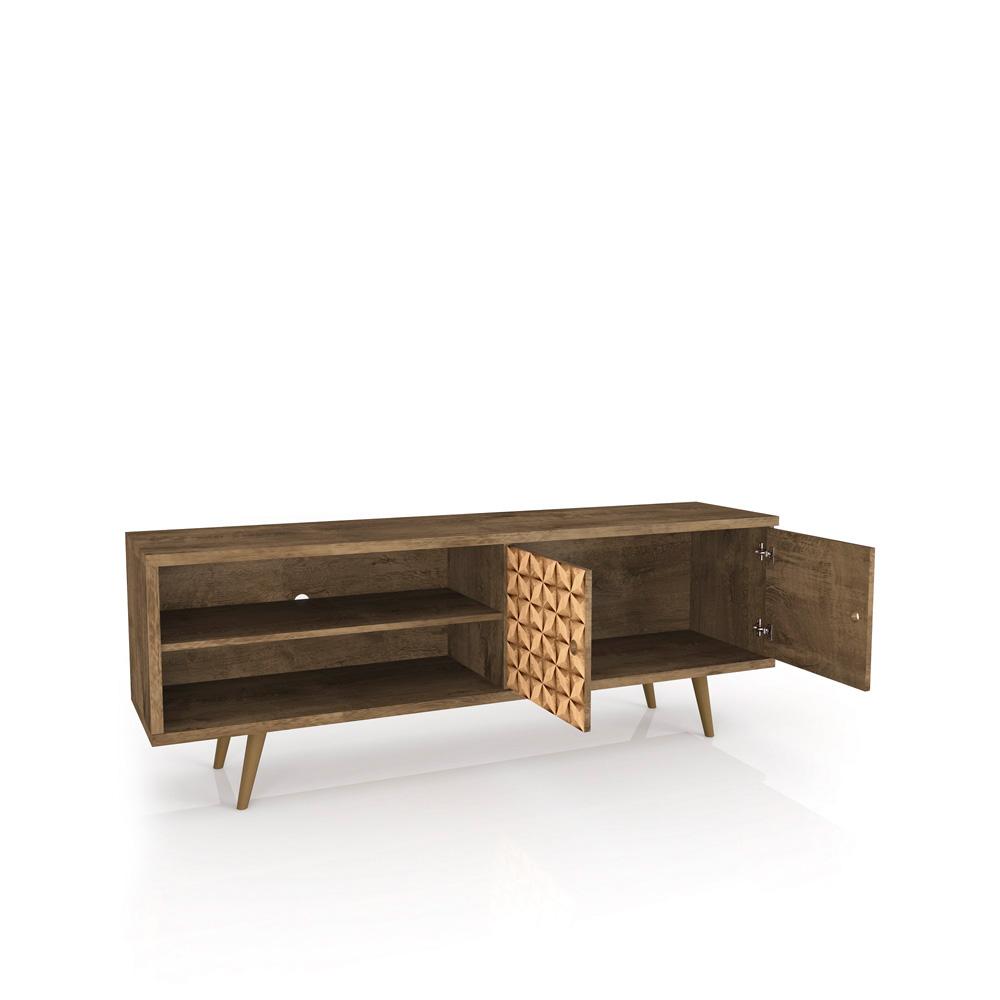 Manhattan Comfort - Liberty 63W TV Stand with 3 Fixed Shelves in Rustic Brown and 3D Brown Prints - 201AMC97 veiw 2