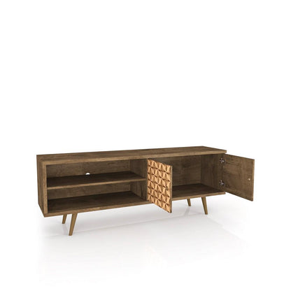 Manhattan Comfort - Liberty 63W TV Stand with 3 Fixed Shelves in Rustic Brown and 3D Brown Prints - 201AMC97 veiw 2