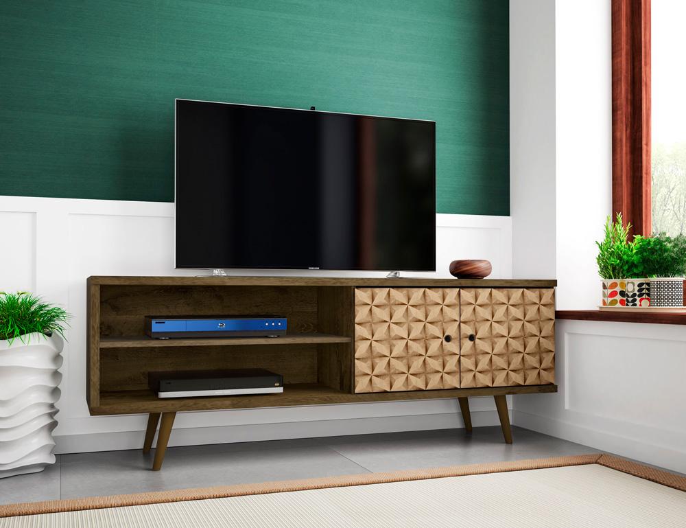 Manhattan Comfort - Liberty 63W TV Stand with 3 Fixed Shelves in Rustic Brown and 3D Brown Prints - 201AMC97 veiw 8