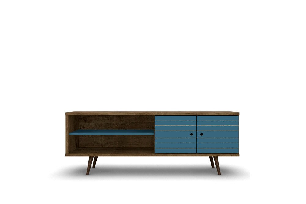 Manhattan Comfort - Liberty 63W TV Stand with 3 Fixed Shelves in Rustic Brown and Aqua Blue - 201AMC93 veiw 1