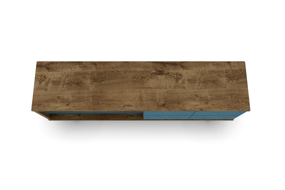 Manhattan Comfort - Liberty 63W TV Stand with 3 Fixed Shelves in Rustic Brown and Aqua Blue - 201AMC93 veiw 3