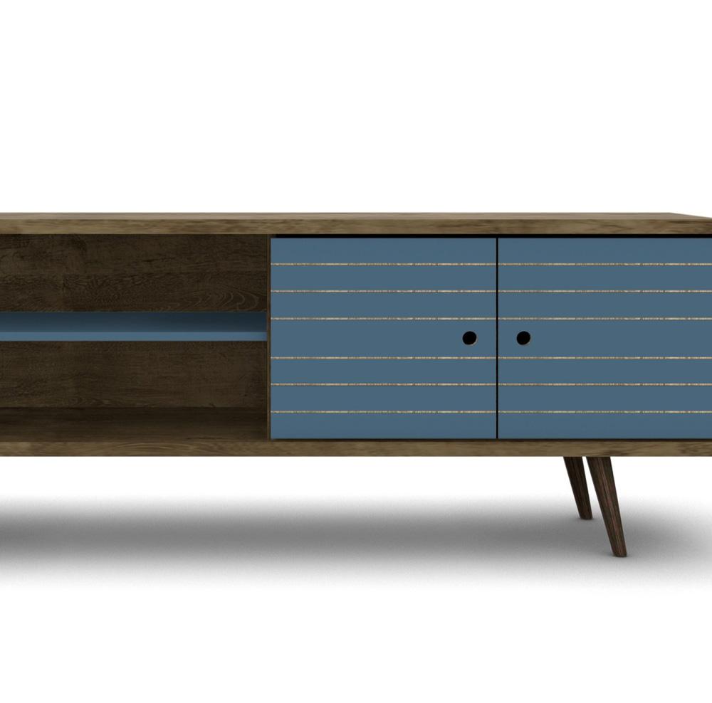 Manhattan Comfort - Liberty 63W TV Stand with 3 Fixed Shelves in Rustic Brown and Aqua Blue - 201AMC93 veiw 6